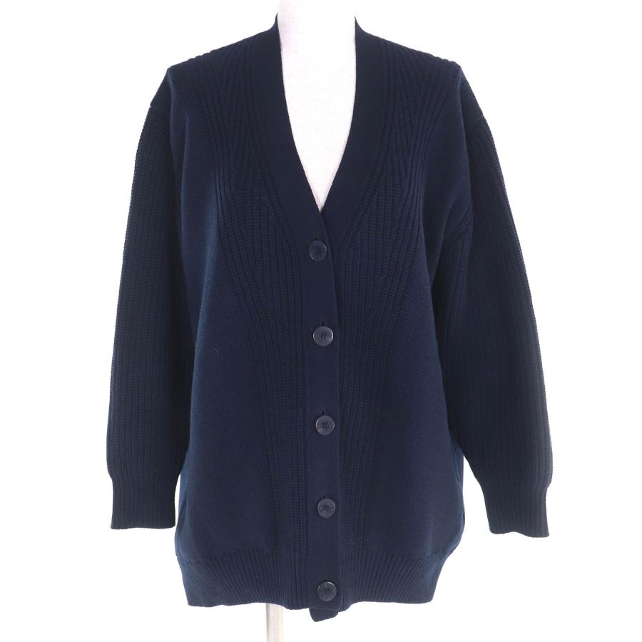 美品△HERMES エルメス カシミヤ コットン クルードセルボタン Vネック 長袖 ニット カーディガン ネイビー 36 英国製 正規品 レディース HERMES（エルメス） 美品△HERMES カシミヤ コットン クルードセル