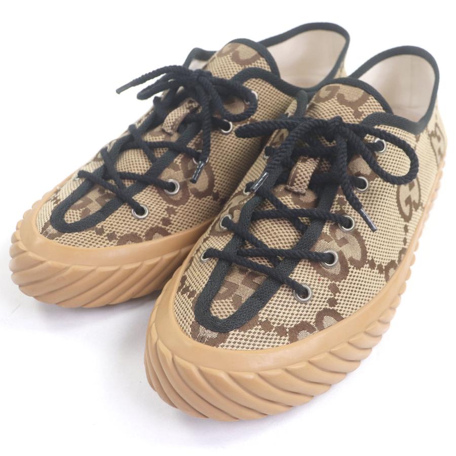 極美品□GUCCI グッチ 703031 ロゴ総柄 GGキャンバス レースアップ ローカットスニーカー シューズ ベージュ 8 保存袋付き メンズ GUCCI（グッチ） 極美品□GUCCI 703031 ロゴ総柄 GGキャンバス レース