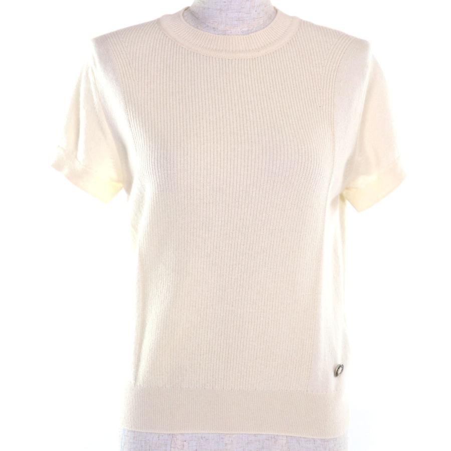 極美品◇HERMES エルメス 24SS 4E2600D1 カシミヤ100％ シルバー金具 カナディアンボタン ショートスリーブ 半袖ニット オフホワイト 38 英国製 正規品 レディース HERMES（エルメス） 極美品◇HERMES 24SS 4E2600D1 カシミヤ100