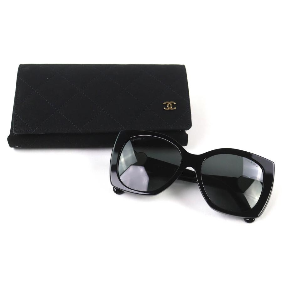 極美品△CHANEL シャネル 5519-A ココマーク ハート スクエアシェイプ アイウェア サングラス 現行品 ブラック 55□17 140 デモレンズの画像