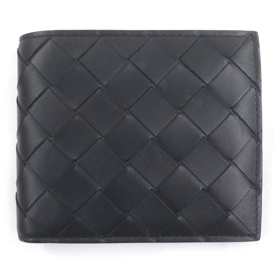 美品□BOTTEGAVENETA ボッテガヴェネタ 743211 レザー 現行品 イントレチャート コンパクトウォレット 二つ折り財布 ブラック グリーン 保存袋付き イタリア製 メンズ 美品□BOTTEGAVENETA ボッテガヴェネタ 743211 レザー 現行品 イントレ