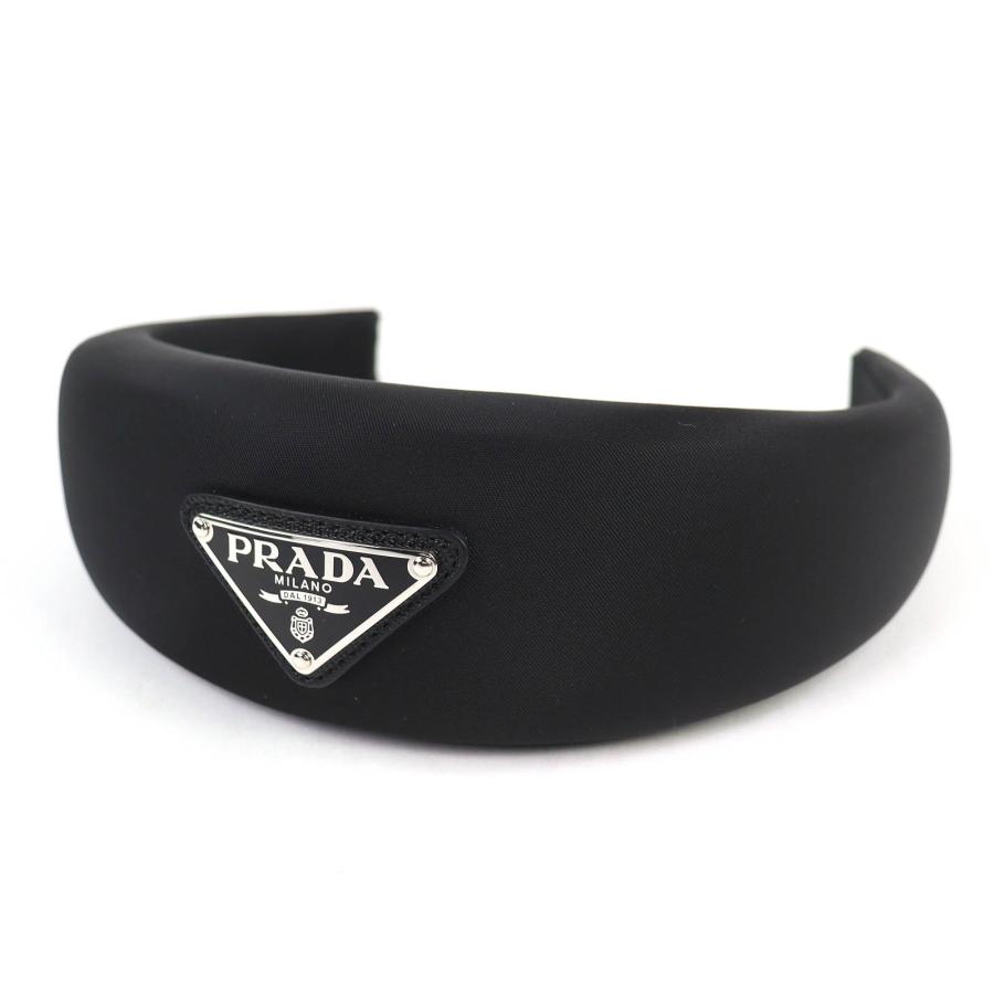 【美品】PRADA/プラダ　ヘアバンド　リナイロン　三角ロゴ　近年モデル　黒 ヘアアクセサリー