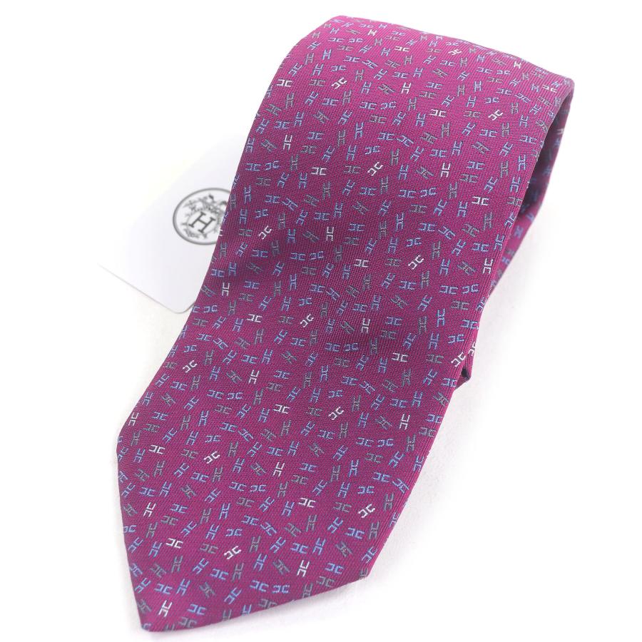 未使用品□HERMES エルメス 659194T シルク100％ Hロゴ総柄 ネクタイ レギュラータイ パープル 箱付き フランス製 メンズオススメ HERMES（エルメス） 未使用品□HERMES 659194T シルク100％ Hロゴ総柄