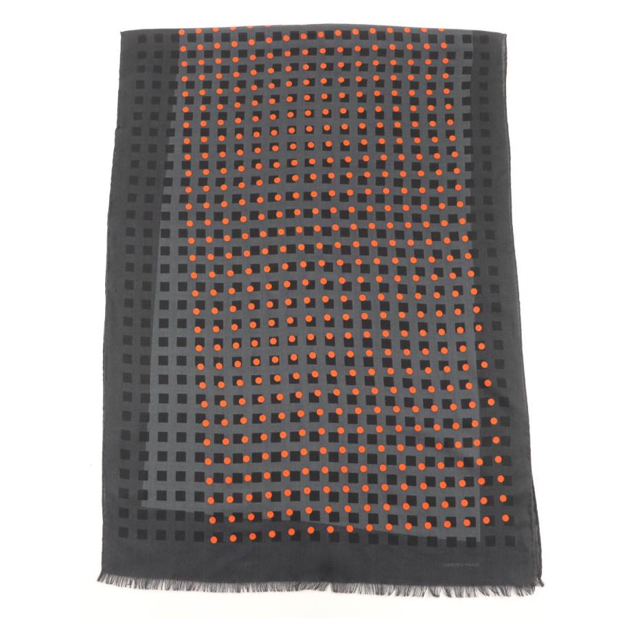 未使用品☆HERMES エルメス カシミヤ シルク ドットデザイン フリンジ付 大判ショール ストール グレー系 イタリア製 レディース HERMES（エルメス） 未使用品☆HERMES カシミヤ シルク ドットデザイン