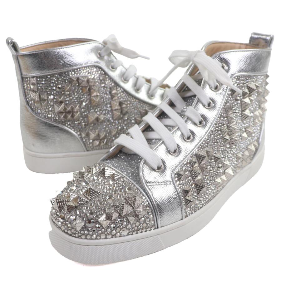 極美品▼Christian Louboutin クリスチャンルブタン LOUIS MAX FLAT レザー グリッター クリスタル スパイク ハイカットスニーカー 41.5 Christian Louboutin（クリスチャンルブタン） 極美品▽Christian