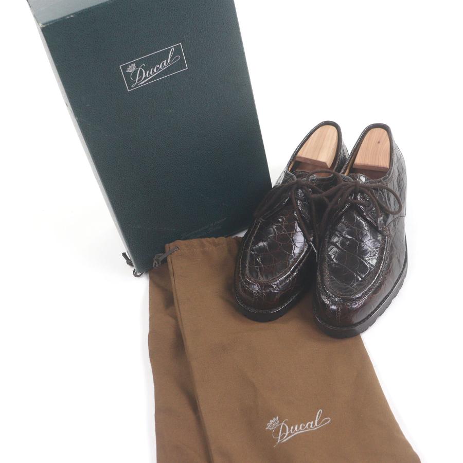 未使用品□デュカル DUCAL クロコダイル レザー ドレスシューズ ダーク