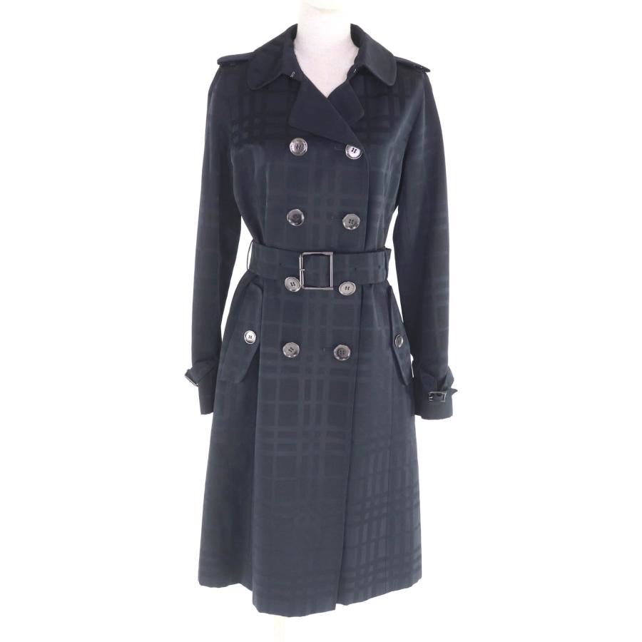 極美品 バーバリーロンドン トレンチコート メガチェック ダブル ベルト 黒 美品☆BURBERRY LONDON バーバリーロンドン FR058-060-32 ロゴボタン