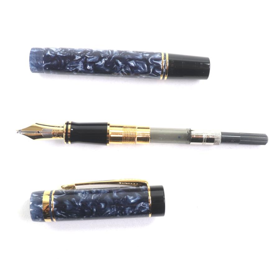 極美品▼PARKER パーカー デュオフォールド センテニアル ペン先18K BBニブ 希少 万年筆 マーブルブルー ケース付き UK製 メンズ 極美品▽PARKER パーカー デュオフォールド センテニアル ペン先18K BB