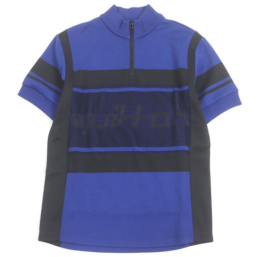 美品□LOUIS VUITTON ルイヴィトン ジャガード サイクリング Tシャツ ハーフジップ 半袖ニット ブルー ブラック S イタリア製 正規品 LOUIS VUITTON（ルイ・ヴィトン） 美品□LOUIS VUITTON ジャガード