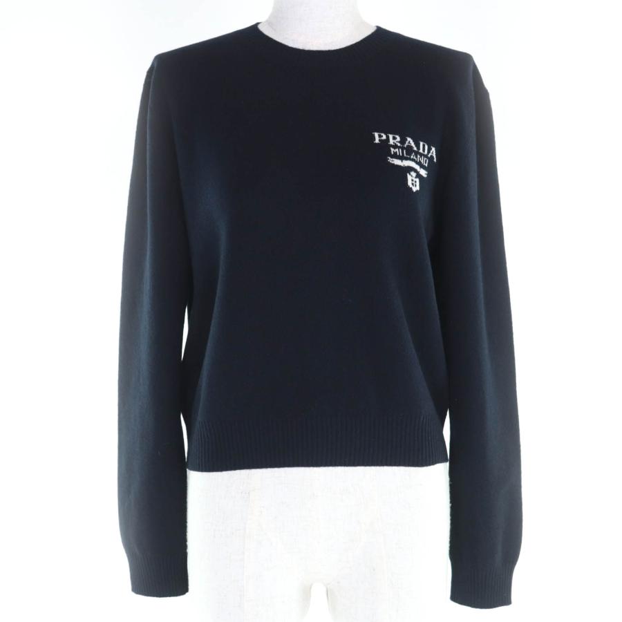 美品◇PRADA プラダ 2022年製 P24S1L バージンウール カシミヤ ロゴ入り 長袖ニット セーター ブラック 36 イタリア製 正規品 レディース PRADA（プラダ） 美品◇PRADA 2022年製 P24S1L バージンウール