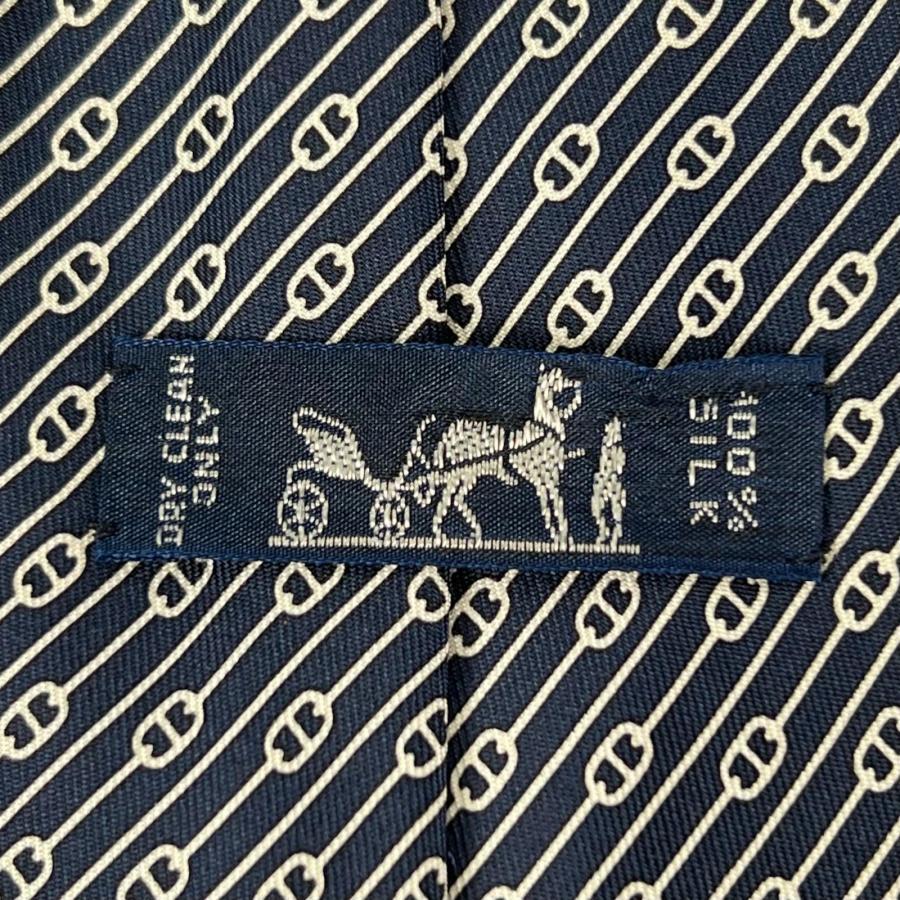未使用品▲HERMES エルメス 5500 UA シルク100％ シェーヌダンクル柄 総柄 ネクタイ ネイビー 箱付き フランス製 メンズ HERMES（エルメス） 未使用品△HERMES 5500 UA シルク100
