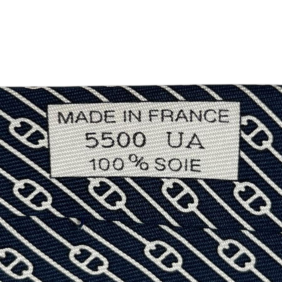 未使用品▲HERMES エルメス 5500 UA シルク100％ シェーヌダンクル柄 総柄 ネクタイ ネイビー 箱付き フランス製 メンズ HERMES（エルメス） 未使用品△HERMES 5500 UA シルク100