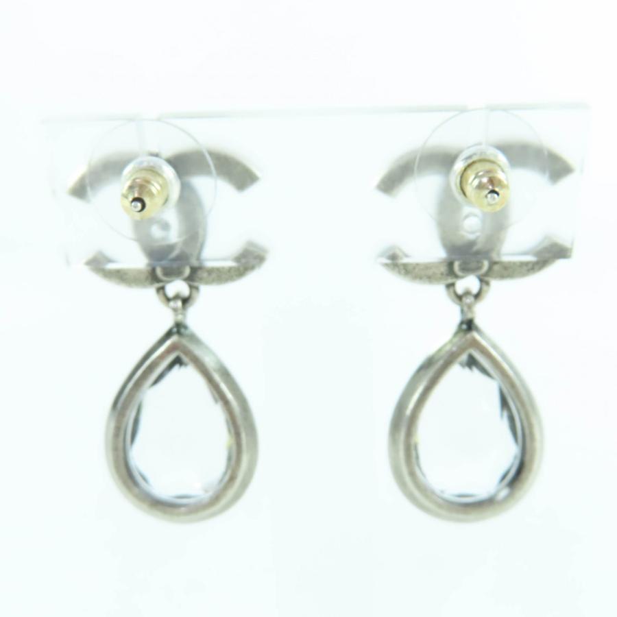 美品☆CHANEL シャネル 124A ABD777 メタル クリスタル ココマーク ビジュー ティアドロップ ピアス シルバー 箱付き 伊製 レディースの画像