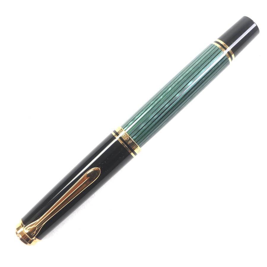 極美品▼PERIKAN ペリカン M600 スーベレーン ペン先14K Mニブ ストライプ柄 万年筆 ブラック グリーン 箱付き メンズ Pelikan（ペリカン） 極美品▽PERIKAN M600 スーベレーン ペン先14K M