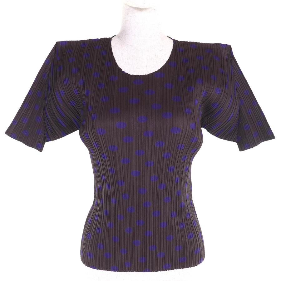 PLEATS PLEASE プリーツプリーズ イッセイミヤケ PP86-JK533 プリーツ加工 ドット柄 半袖カットソー ブラック系 3【美品】【中古】 極美品△PLEATS PLEASE プリーツプリーズ イッセイミヤケ PP86-JK533