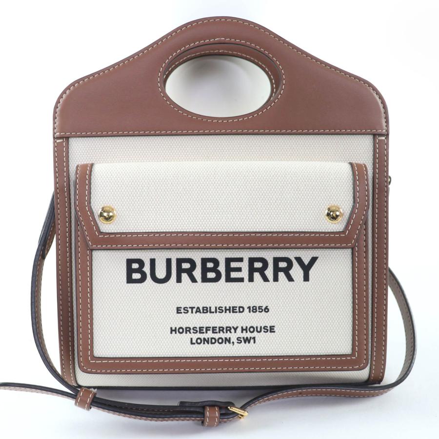 未使用品☆BURBERRY バーバリー ミニ ポケットバッグ 2WAY コットンキャンバス レザー ハンドバッグ ショルダーバッグ ブラウン系 BURBERRY（バーバリー） 未使用品☆BURBERRY ミニ ポケットバッグ 2WAY