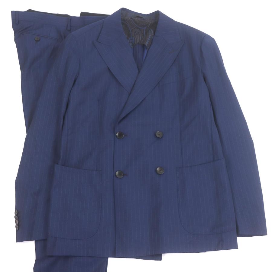 未使用品□ETRO エトロ ウール 裏シルク100％ ストライプ柄 シングルスーツ ブレザー スラックス 上下セットアップ ネイビー 54 正規品 ETRO（エトロ） 未使用品□ETRO ウール 裏シルク100％ ストライプ柄