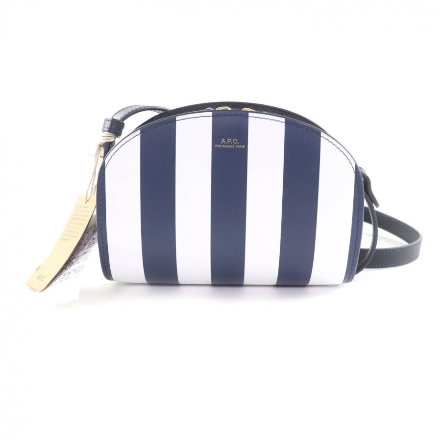 未使用品★A.P.C. アーペーセー PXBSZ-F61392 sac deml mini ストライププリント ハーフムーン レザー ショルダーバッグ ネイビー ホワイト 保存袋付き レディース A.P.C.（アーペーセー） 未使用品☆A.P.C. PXBSZ-F61392 sac deml mini