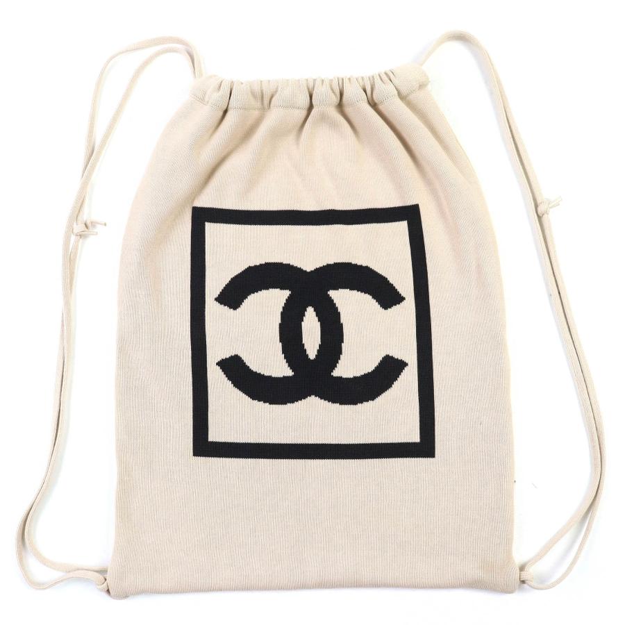 美品△CHANEL シャネル ヴィンテージ スポーツライン コットン100％ ココマーク 巾着バッグ ナップサック リュック・デイパック ベージュ CHANEL（シャネル） 美品△CHANEL ヴィンテージ スポーツライン