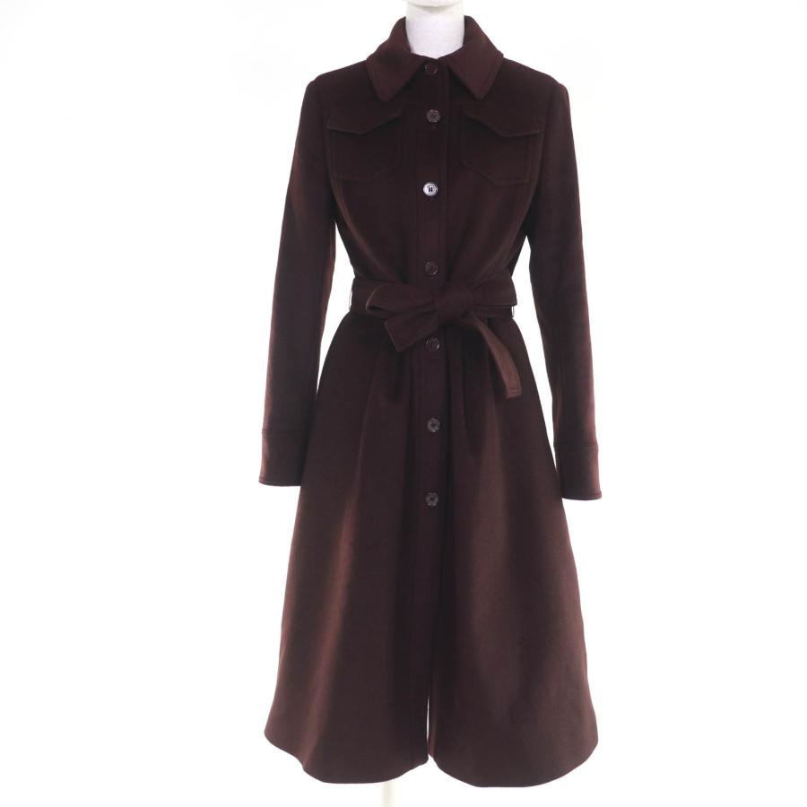 極美品☆Max Mara マックスマーラ ウール100％  ロゴボタン ベルテッド ロング丈 コート ブラウン 42 正規品 レディース Max Mara（マックスマーラ） 極美品☆Max Mara ウール100％ ロゴボタン