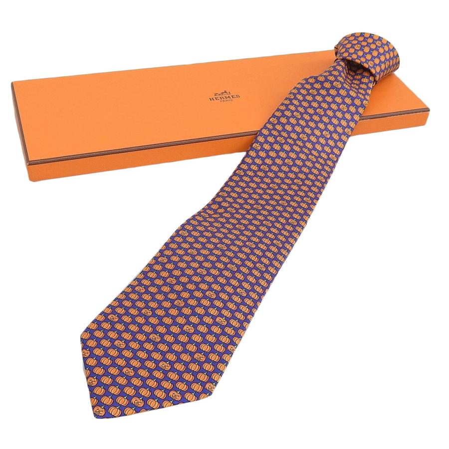 未使用品▲HERMES エルメス シルク100％ アミラルシトルイユ パンプキン柄 ネクタイ 箱付き フランス製 メンズ HERMES（エルメス） 未使用品△HERMES シルク100％ アミラルシトルイユ