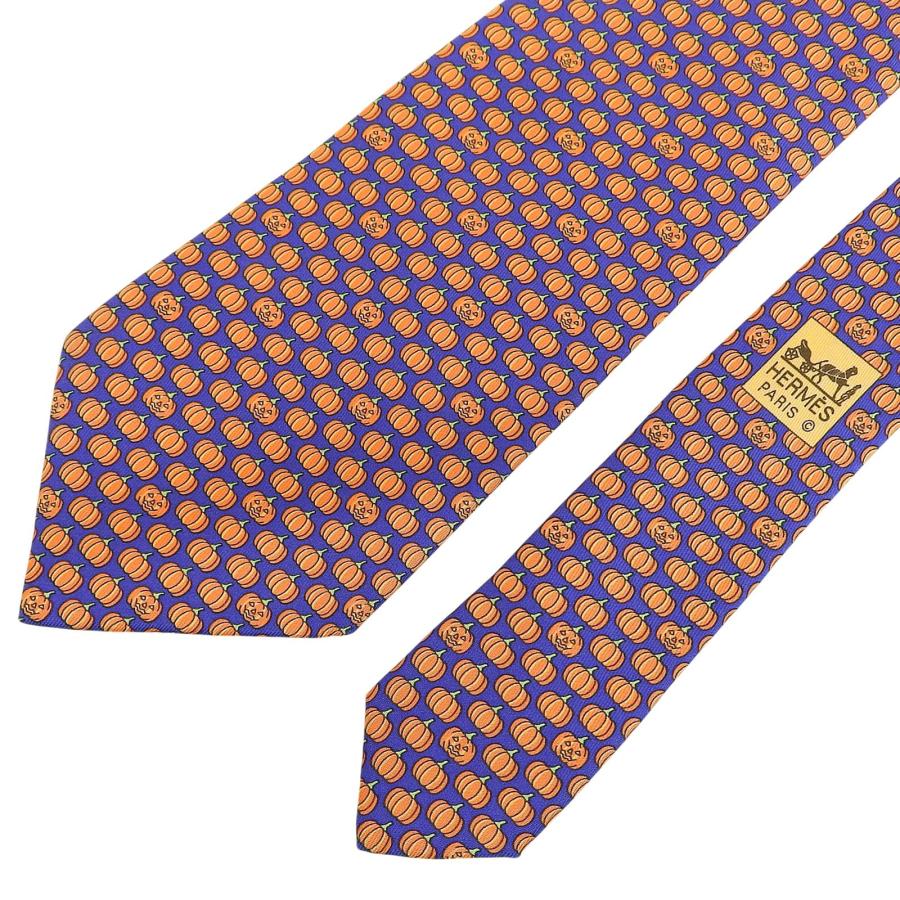 未使用品▲HERMES エルメス シルク100％ アミラルシトルイユ パンプキン柄 ネクタイ 箱付き フランス製 メンズ HERMES（エルメス） 未使用品△HERMES シルク100％ アミラルシトルイユ