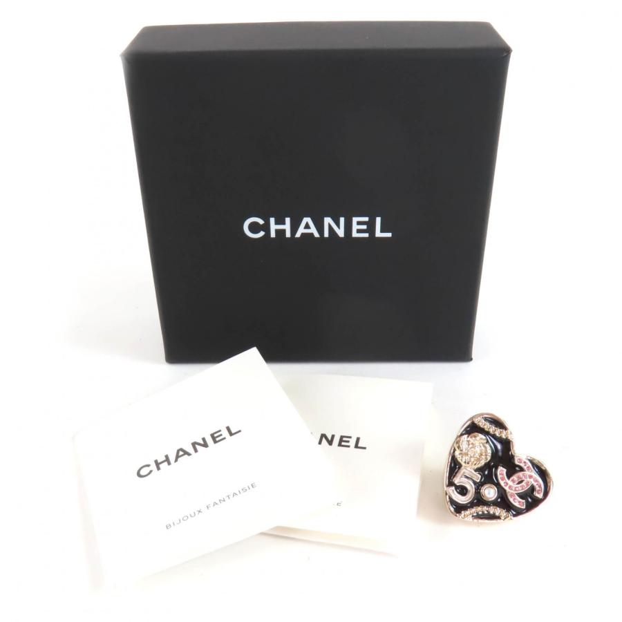 極美品◇CHANEL シャネル B24S ココマーク カメリア No5 アイコン ハート ピンブローチ ブラック ゴールド 箱付き イタリア製 レディース_1