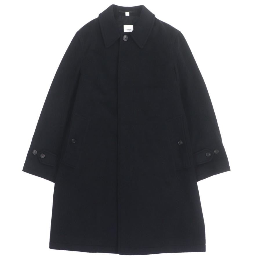 極美品▼BURBERRY バーバリー 8019810 カシミヤ100% チェック柄使い ロゴ入りボタン 比翼仕立て ステンカラーコート 44 正規品 メンズ BURBERRY（バーバリー） 極美品▽BURBERRY 8019810 カシミヤ100