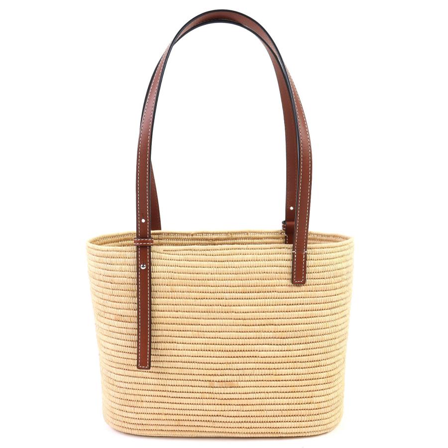 極美品△LOEWE ロエベ A223099X02 スクエア バスケットバッグ スモール ラフィア レザー使い アナグラム カゴバック ナチュラル ピーカンの画像