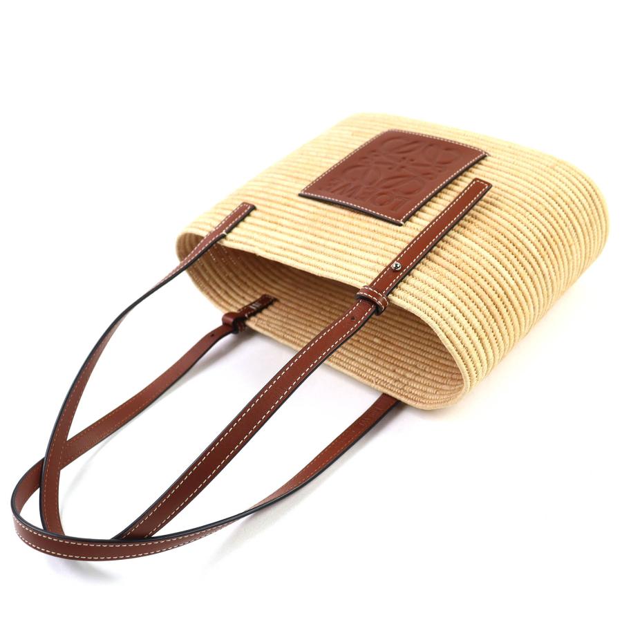 極美品△LOEWE ロエベ A223099X02 スクエア バスケットバッグ スモール ラフィア レザー使い アナグラム カゴバック ナチュラル ピーカンの画像