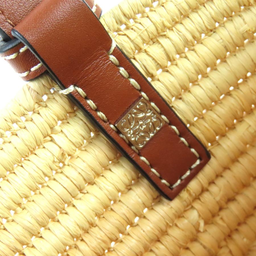 極美品△LOEWE ロエベ A223099X02 スクエア バスケットバッグ スモール ラフィア レザー使い アナグラム カゴバック ナチュラル ピーカンの画像