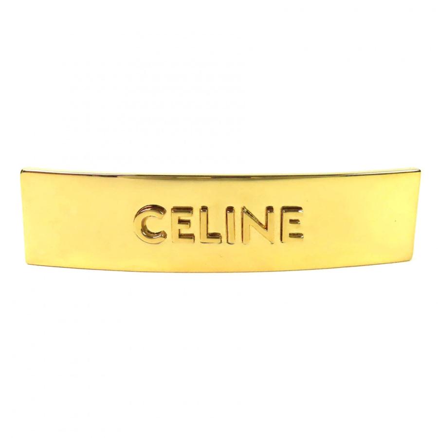 CELINE セリーヌ ヘアバレッタ CELINE（セリーヌ） 極美品△CELINE ロゴ スクエア バレッタ 髪留め