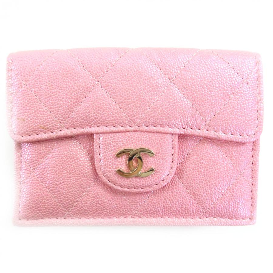 美品◇CHANEL シャネル AP0230 27818750 クラシック スモール フラップ ウォレット キャビアスキン マトラッセ ココマーク 三つ折り財布 ピンク ゴールド金具 箱・保存袋付き イタリア製 レディース CHANEL（シャネル） 美品◇CHANEL AP0230 27818750 クラシック