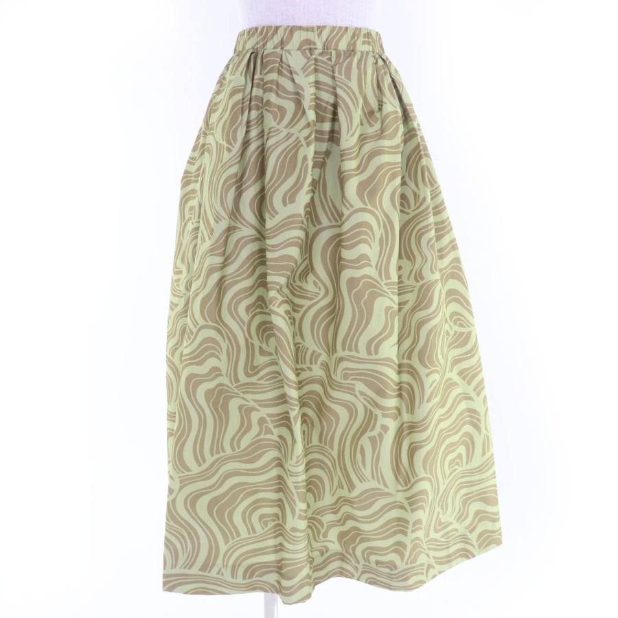 極美品☆DRIES VAN NOTEN ドリスヴァンノッテン 24SS プリンテッド ミディ フレア スカート グリーン系 34 ブルガリア製 定価112200円 極美品☆DRIES VAN NOTEN ドリスヴァンノッテン 24SS プリンテッド