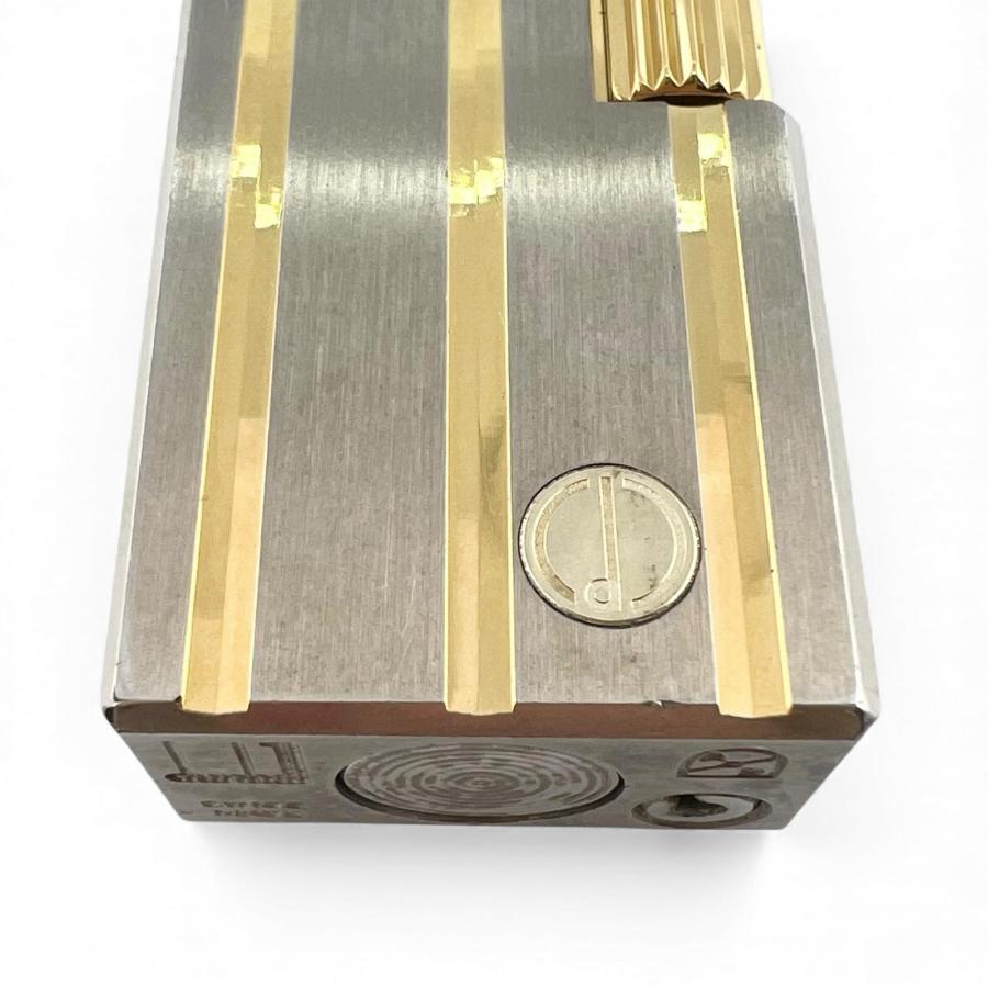 美品▲Dunhill ダンヒル スクエア ストライプ柄 ローラー式 喫煙具 ガス ライター シルバー スイス製 メンズ 着火確認済み dunhill（ダンヒル） 美品△Dunhill スクエア ストライプ柄 ローラー式
