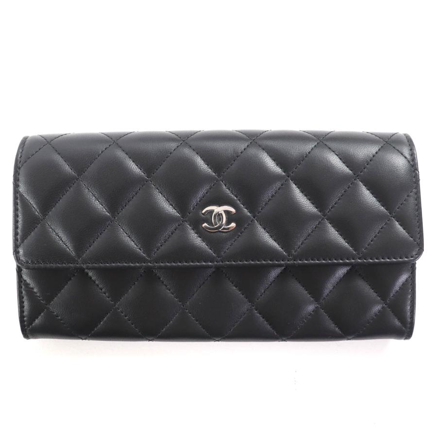 極美品◇CHANEL シャネル A80758 クラシック ロング フラップ ウォレット ラムスキン18752820 マトラッセ ココマーク金具付き 長財布 黒 CHANEL（シャネル） 極美品◇CHANEL A80758 クラシック ロング