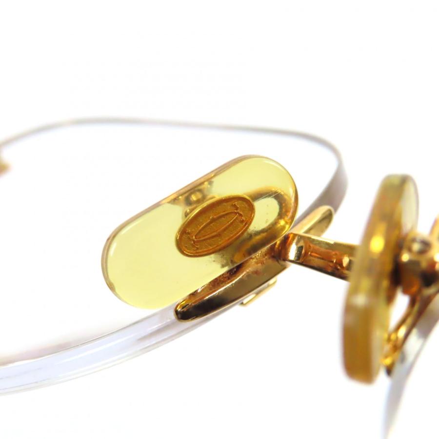 大人気▼Cartier カルティエ ツーポイント ロゴ金具 メガネ/アイウェア 度入り ゴールド×ブラウン □20 135 フランス製 Cartier（カルティエ） 美品▽Cartier ツーポイント ロゴ金具 メガネ