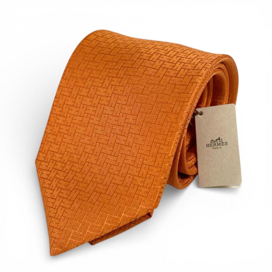 未使用品　HERMES エルメス　ネクタイ　高級シルク　オレンジ　フランス製 HERMES（エルメス） 未使用品△HERMES 2025年製 シルク100％ H織りタイ
