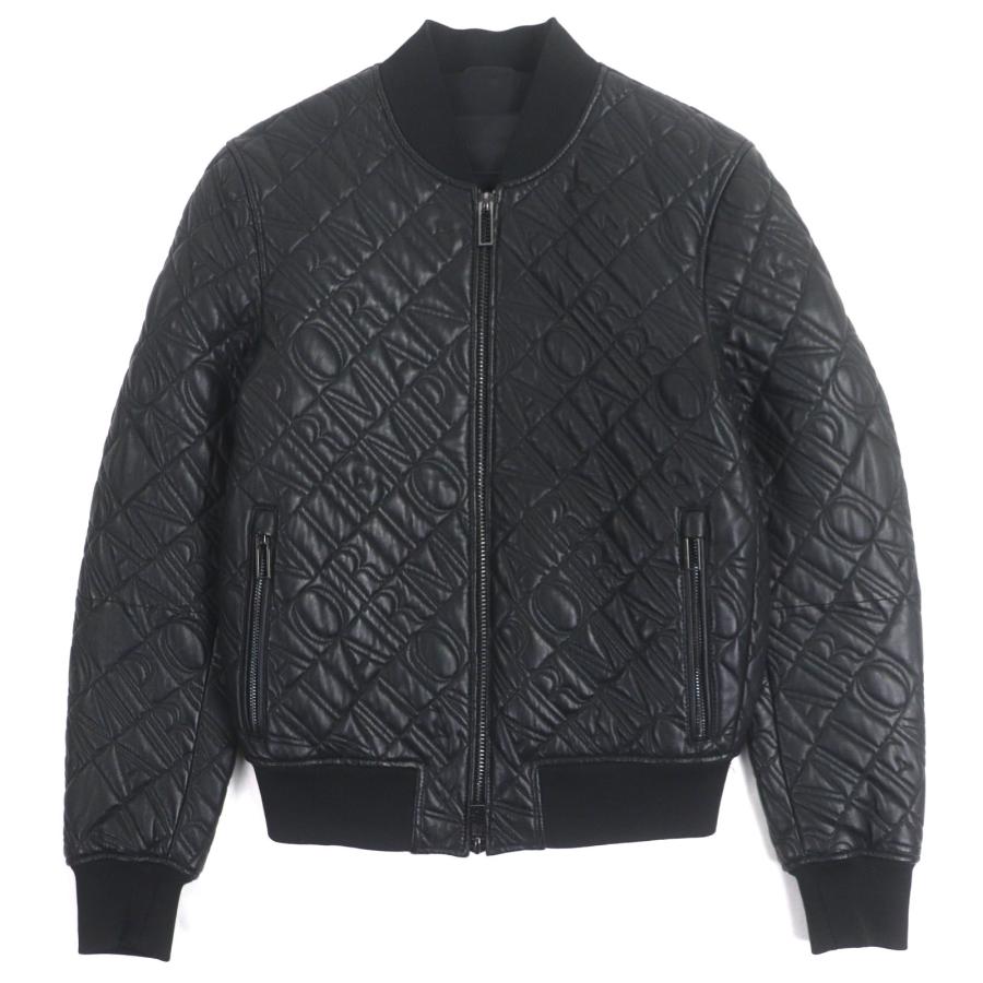 極美品▼EMPORIO ARMANI エンポリオ アルマーニ 黒タグ ロゴ総柄エンボス加工 WZIPUP ラムレザージャケット ブルゾン 44 正規品　メンズ EMPORIO ARMANI 極美品▽EMPORIO エンポリオ アルマーニ 黒タグ ロゴ総
