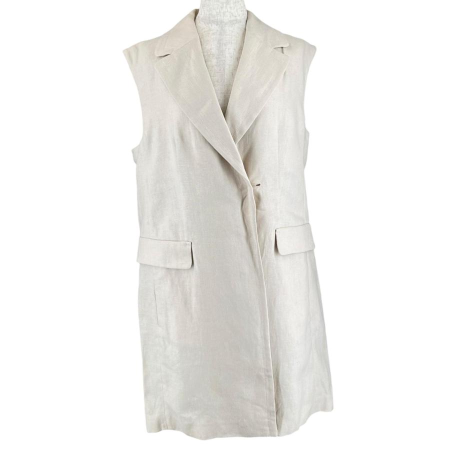 【美品】エスマックスマーラ ロングジレ ベスト リネン100% ベージュ 38 未使用品△S MaxMara DESIGN FOR EASY LIVING エス マックスマーラ