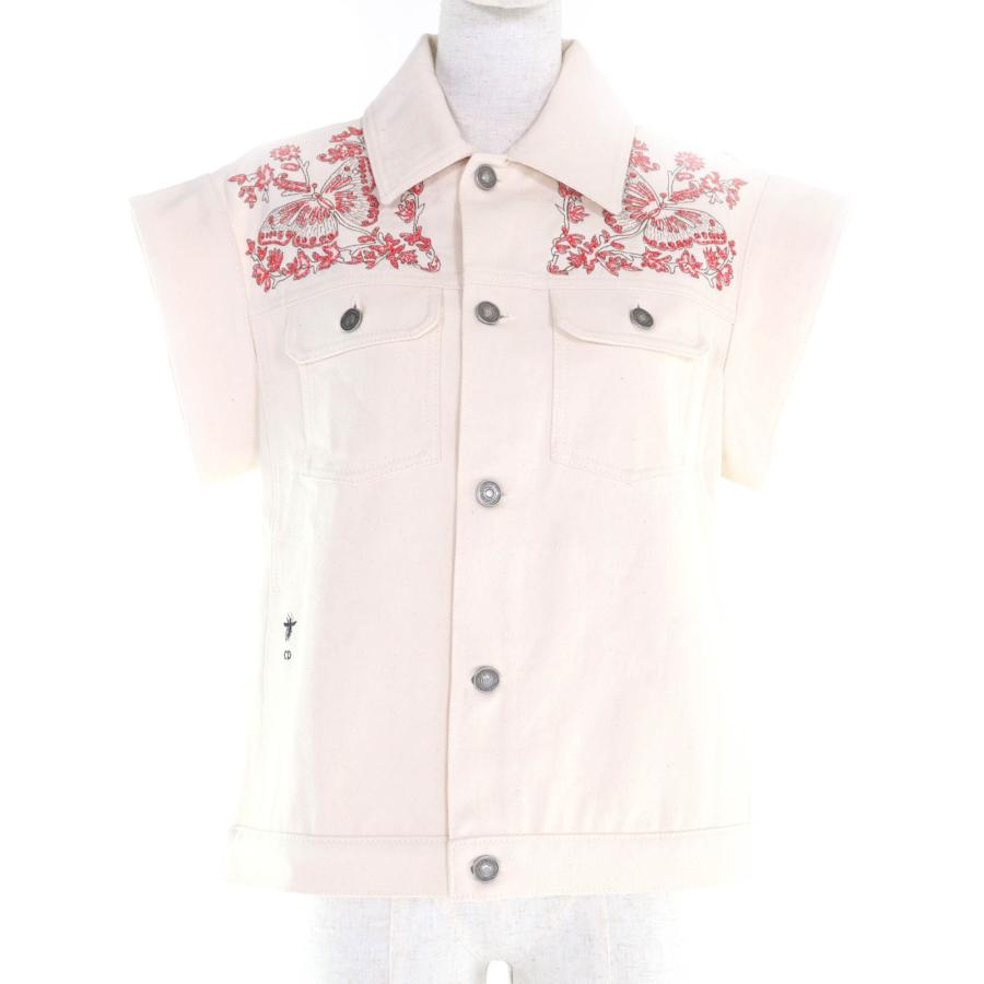 未使用品◇クリスチャンディオール 412V19X3296 コットン100％ ロゴ刺繍 ビーズ装飾付き ショートスリーブ デニムジャケット 38 正規品 未使用品◇クリスチャンディオール 412V19X3296 コットン100％ ロゴ