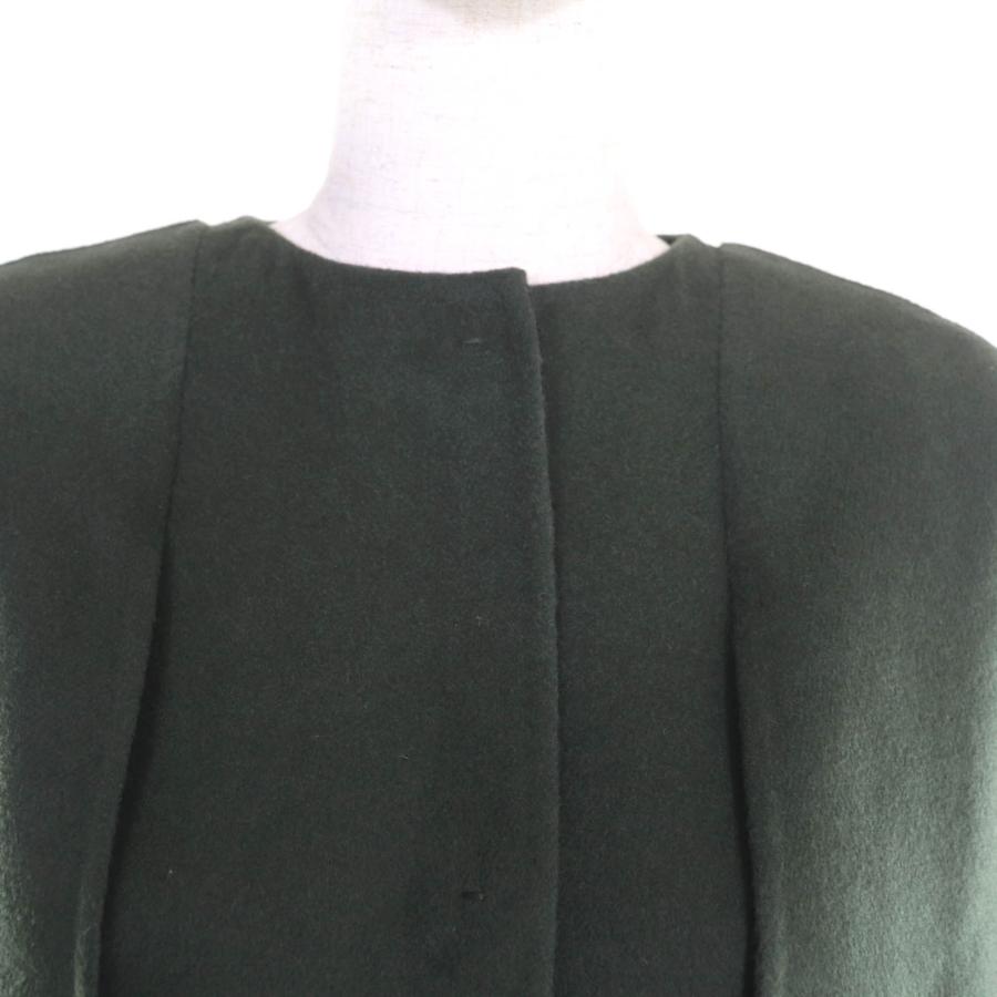 極美品◇FENDI フェンディ FF8369 ウール100％ フォックスファーポケット ノーカラー ケープコート グリーン 38 イタリア製 正規品_3