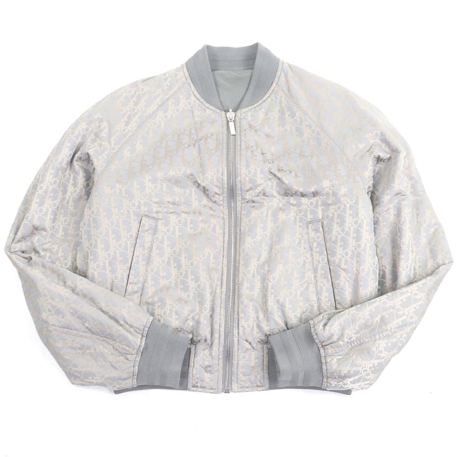 極美品□DIOR ディオール オム 183C432A5043 シルク混 オブリーク ロゴ総柄 リバーシブル ボンバージャケット グレー 46 伊製 正規品 Dior HOMME 極美品□DIOR ディオール オム 183C432A5043 シルク混