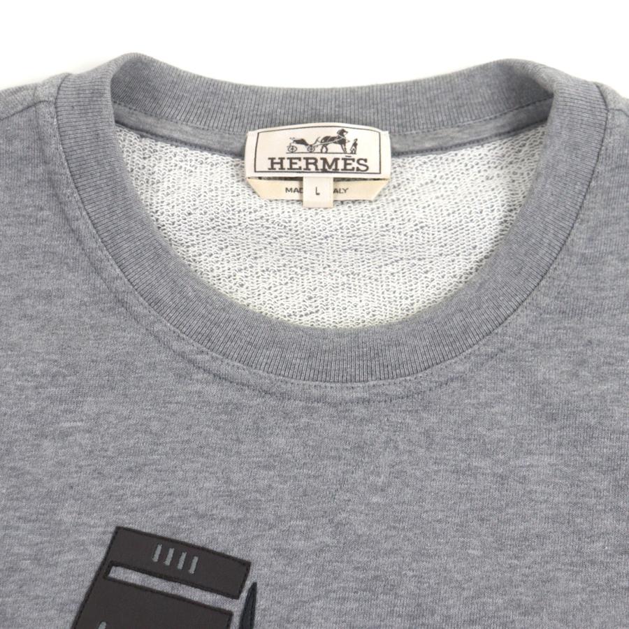 美品▼HERMES エルメス オデッセイ コットン100% クルーネック ショートスリーブ プルオーバー スウェット グレー L イタリア製 メンズ_1