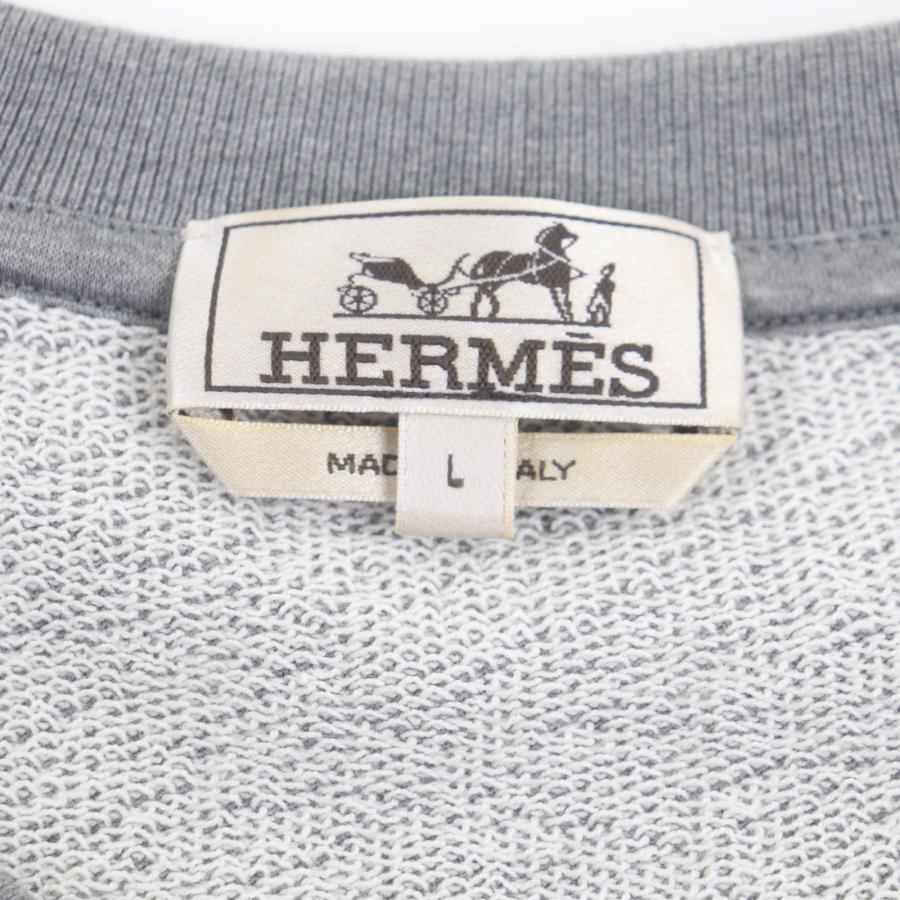 美品▼HERMES エルメス オデッセイ コットン100% クルーネック ショートスリーブ プルオーバー スウェット グレー L イタリア製 メンズ_4