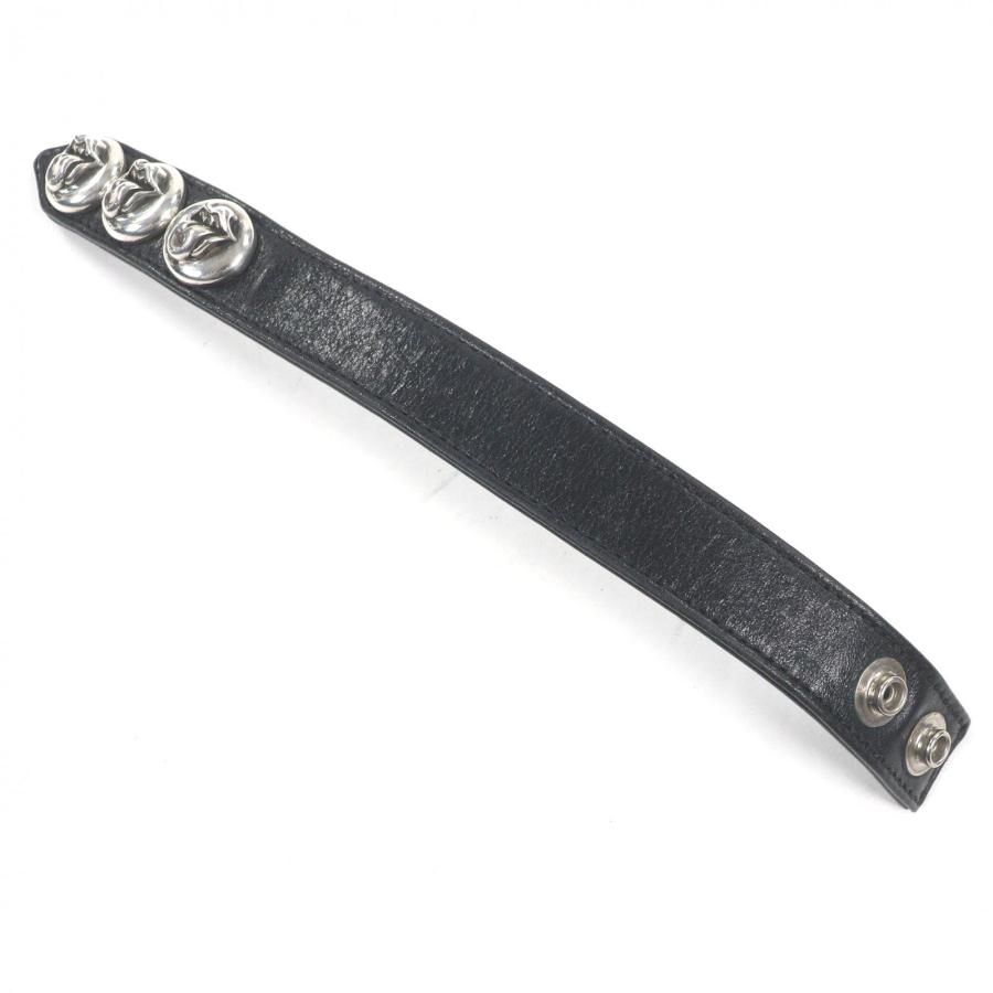 美品□CHROME HEARTS クロムハーツ 3BTN 2SNP SV925 リップアンドタン ローリングストーンズ レザーブレスレット シルバー 総重量51.54g_2