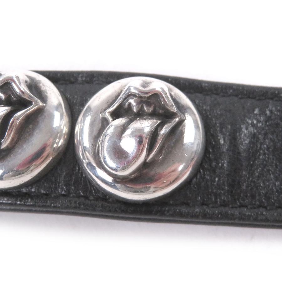 美品□CHROME HEARTS クロムハーツ 3BTN 2SNP SV925 リップアンドタン ローリングストーンズ レザーブレスレット シルバー 総重量51.54g_3