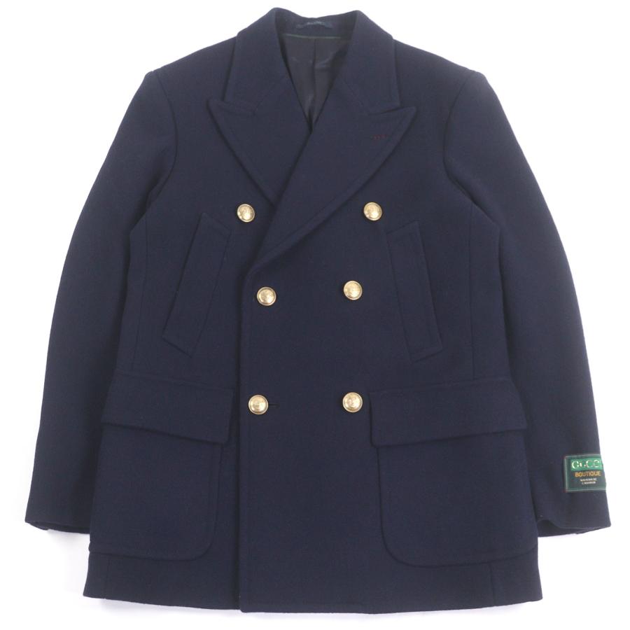 極美品□GUCCI グッチ 715703 ウール100％ エンブレムロゴ金ボタン ダブルブレスト ピーコート チェスターコート 44 イタリア製 正規品 GUCCI（グッチ） 極美品□GUCCI 715703 ウール100％ エンブレムロゴ金