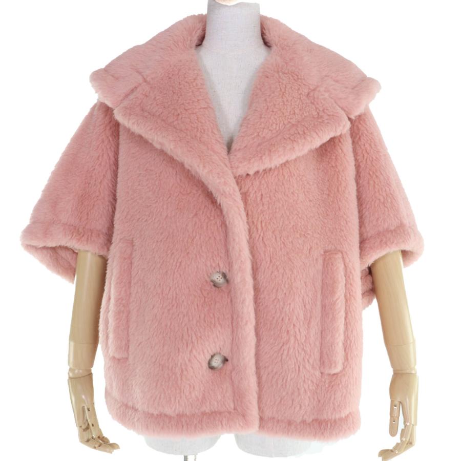 極美品☆Max Mara マックスマーラ 2023年製 23473601376 テディベア ケープコート アルパカ ウール シルク混 ピンク ML 伊製 正規品 Max Mara（マックスマーラ） 極美品☆Max Mara 2023年製 23473601376