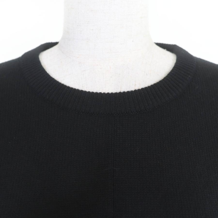 美品◇HERMES エルメス カシミヤ100％ シルバー金具 Hロゴ金具付 Aライン 半袖ニット ワンピース ブラック 42 英国製 正規品 レディースの画像